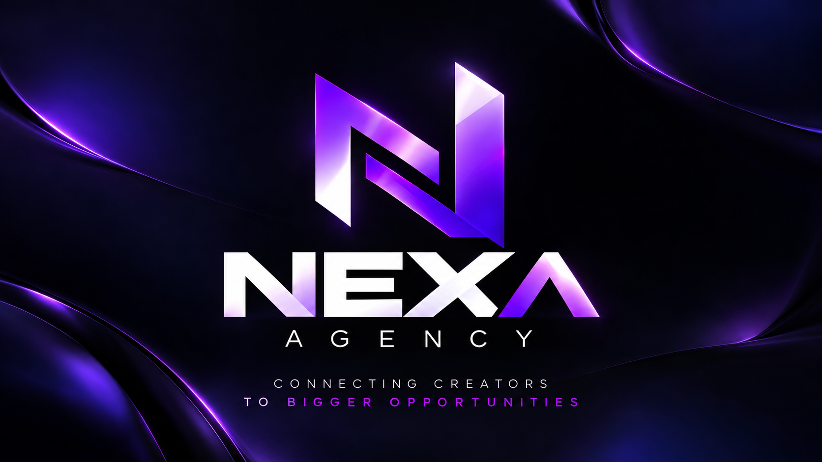 Identidade Nexa Agency em preto, branco e violeta